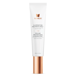 A white tube labeled "VIVIER, Illuminating Enzymatic Peel," with a rose gold cap, containing 60 ml or 2 fl. oz. of product