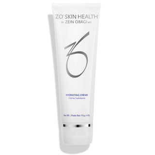 A white tube labeled "ZO Skin Health by Zein Obagi MD, Hydrating Creme," with a white cap, containing 113 g or 4 Oz. of product