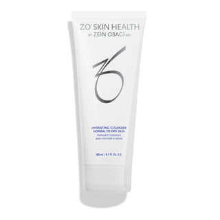 A white tube labeled "ZO Skin Health by Zein Obagi MD, Hydrating Cleanser - Normal to Dry Skin," with a white cap, containing 200 ml or 6.7 fl. oz. of product