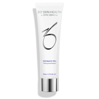 A white tube labeled "ZO Skin Health by Zein Obagi MD, Enzymatic Peel," with a silver cap, containing 50 ml or 1.7 fl. oz. of product