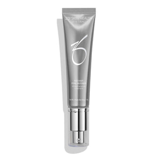 A silver tube labeled "ZO Skin Health by Zein Obagi MD, Instant Pore Refiner," with a silver pump and cap, containing 29 g or 1 Oz. of product